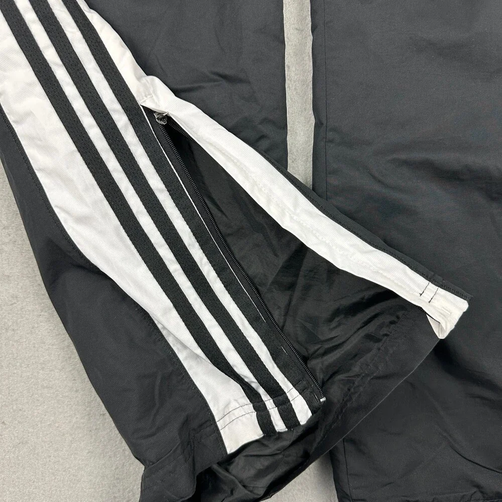 Adidas Pants Men XL Black White 3 Stripe Windbreaker Mesh Lined Zip Hem Sports